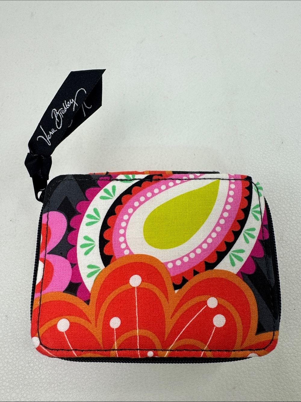 Vera Bradley Bright Paisley Zip Pill Case Pink, Orange, Lime & Black New NWOT